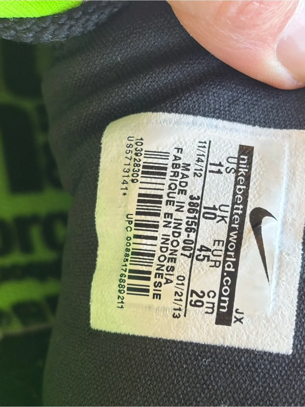 Nike Men’s Black Sneakers with Neon Green Lining